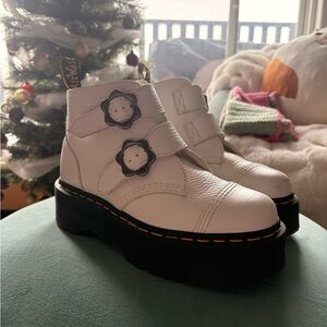 Dr. Martens White Leather Buckle Boots